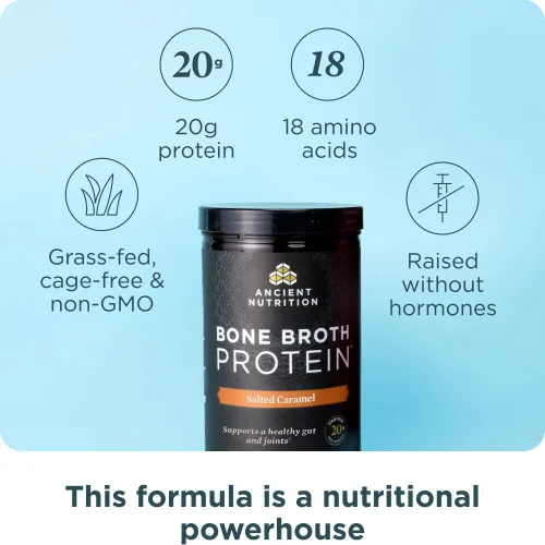 Miniatura 2 de Ancient Nutrition Proteína en polvo de caldo de huesos, sabor caramelo salado, 19g de proteína por porción, de res, apoya la piel saludable