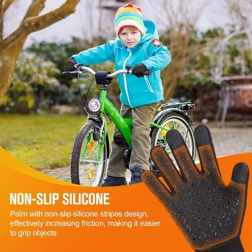 Miniatura 4 de Guantes de ciclismo cálidos de invierno para niños, guantes para pantalla táctil para clima frío para niños, montar en bicicleta y fútbol con agarre
