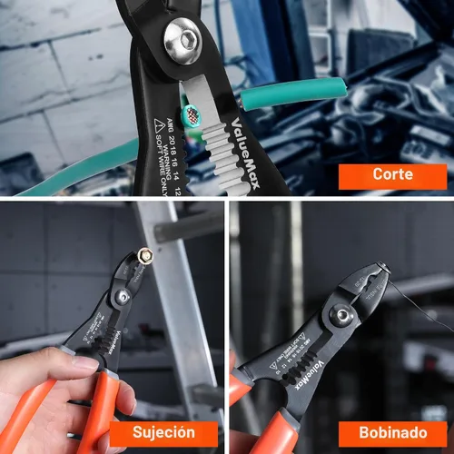 Miniatura 7 de ValueMax Herramienta pelacables 4 en 1, pelacables, crimpadora de cables, herramienta de crimpado de cables, alicates multifuncionales