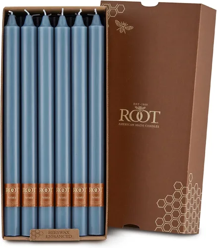 Root Candles Juego de velas sin perfume de mezcla de cera de abeja de primera calidad, 12 pulgadas, azul Williamsburg, 12 unidades Williamsburg Azul