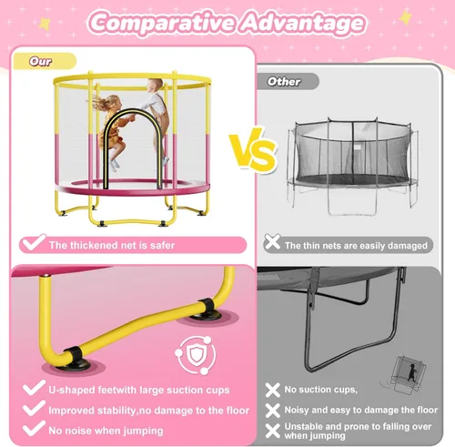 Miniatura 6 de Trampolín interior de 6 pies para niños de 1 a 8 años, mini trampolín para interiores y exteriores de 72 pulgadas con red de seguridad, aro