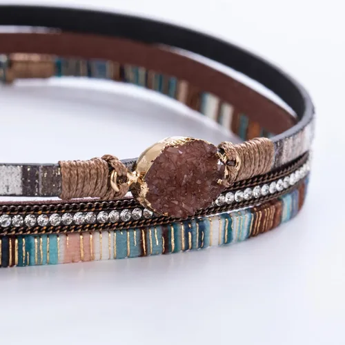 Miniatura 256 de FANCY SHINY - Pulsera de cuero estilo bohemio, pulsera de cuentas de cristal con cierre magnético, regalos de joyería para mujer