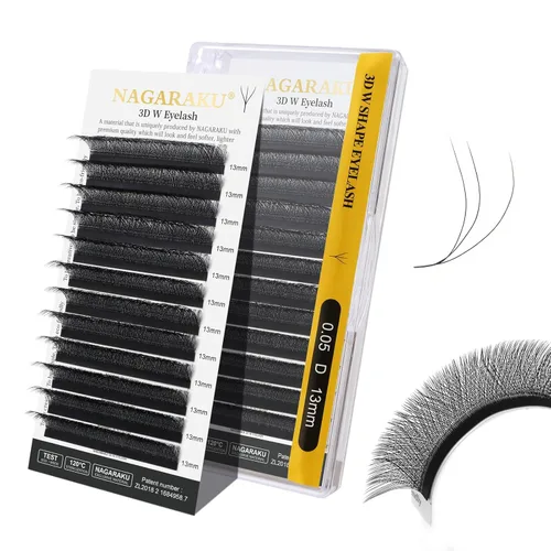 Miniatura 39 de NAGARAKU Extensiones de pestañas Double Tips 4D W, suministros con puntas dobles, gruesas con rizado D de 0.07 mm, bandeja mixta 8-15 mm, 0.07-D
