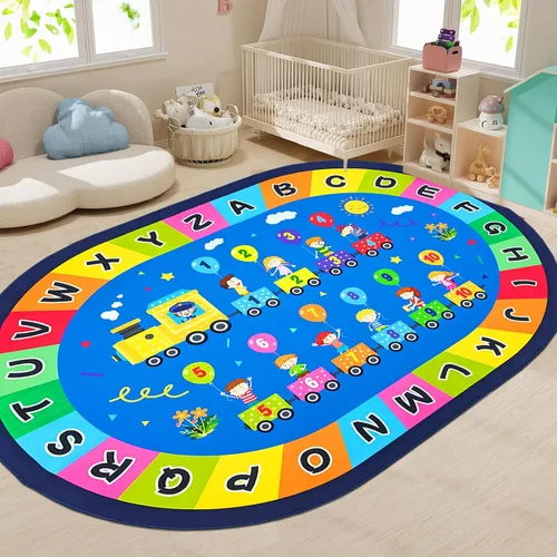 Miniatura 14 de USTIDE Alfombra ovalada para niños, 5 x 7 pulgadas, con letras del alfabeto ABC, alfombra educativa antideslizante, alfombra de juego para el aula