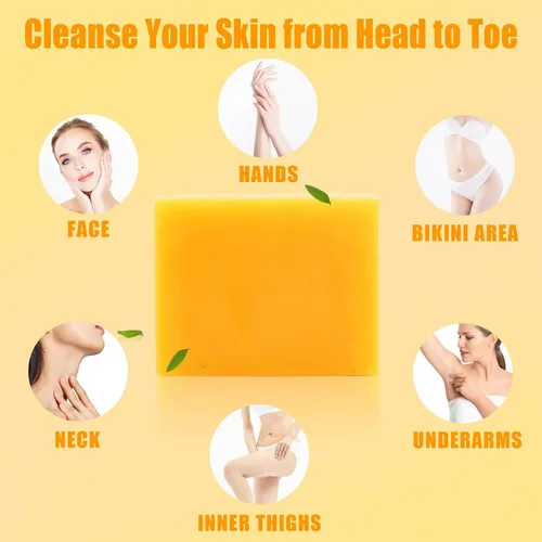 Miniatura 5 de Paquete de 3 barras de jabón de cúrcuma para limpiador facial y corporal, jabón de cúrcuma orgánico, piel suave e hidratante, jabón tumérico