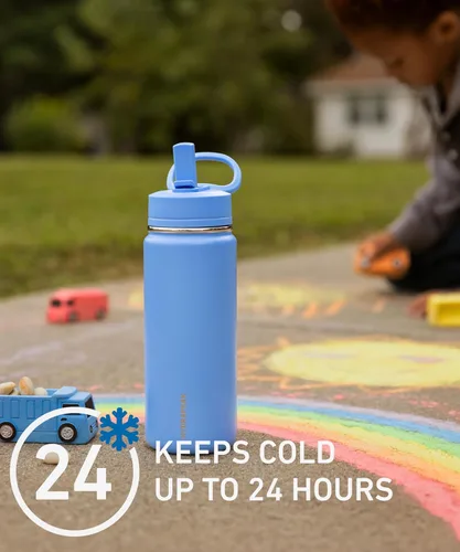 Miniatura 4 de Hydrapeak Mini botella de agua para niños de 20 onzas con tapa con pajilla, doble pared de acero inoxidable, a prueba de fugas y derrames, fría