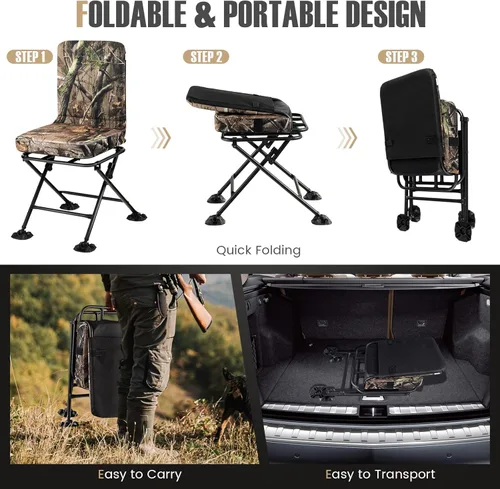 Miniatura 6 de Tangkula Silla de caza, giratoria de 360 grados, de camuflaje, portátil, plegable, con cojín acolchado, almohadillas ajustables para los pies