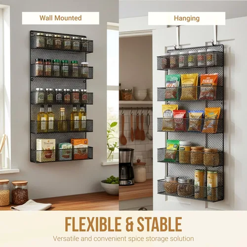 Miniatura 3 de Organizador de estante para especias – Estilo de alambre rústico - Gran espacio de almacenamiento para despensas, armario y cocina - 5 estantes