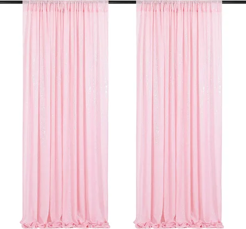 Cortinas de fondo de lentejuelas rosas de 2 piezas, 2 pies x 8 pies, fondo de fotografía, cortina para fiestas con purpurina, fondo de boda, tela