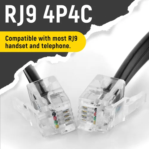 Miniatura 4 de Uvital Paquete de 2 cables telefónicos para línea fija, cable telefónico enrollado negro de 1.4 pies - generalmente se estira a 2-4.5 pies, longitud