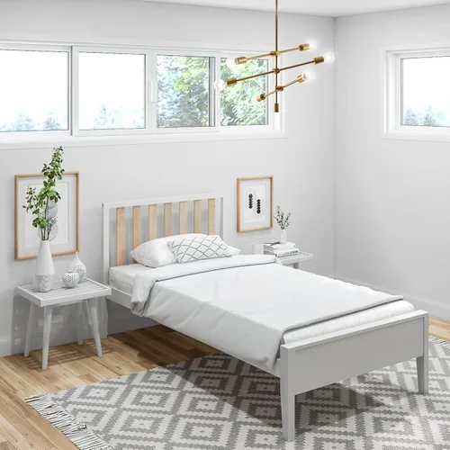Miniatura 9 de Plank+Beam Base de cama individual moderna de madera maciza con cabecera de listones, plataforma escandinava con soporte de listones de madera, Negro