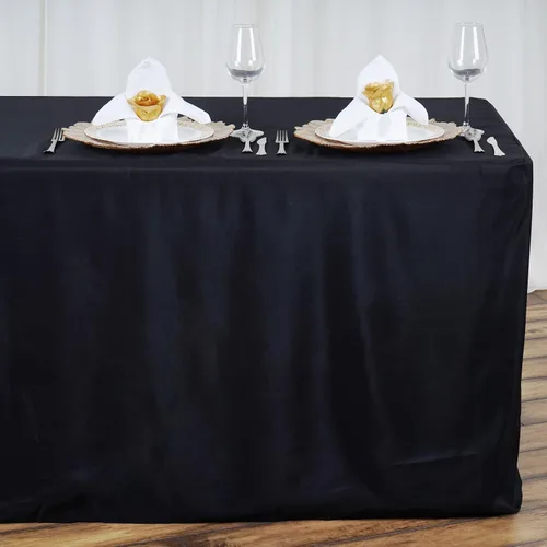 Miniatura 7 de BalsaCircle Mantel de poliéster ajustado beige de 8 pies para bodas, fiestas, eventos, mantelería