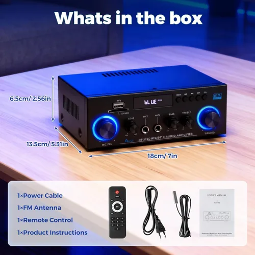 Miniatura 9 de Romicta AK50 Amplificador de audio estéreo, 400 W, sistema de amplificador de potencia Bluetooth 5.0 de 2 canales, amplificador de potencia