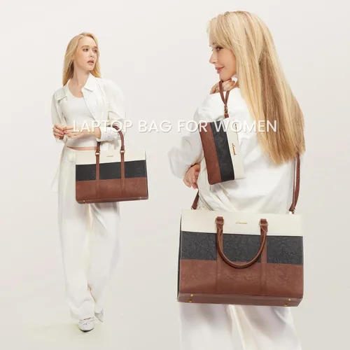 Miniatura 2 de LOVEVOOK Bolsa para laptop para mujer, bolsas de trabajo de 15.6 pulgadas para mujer, bolsa de cuero vintage para laptop, bolsas impermeables