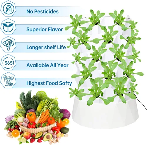 Miniatura 4 de Sistema de cultivo hidropónico de 40 macetas para acuaponía, torre de jardín, kit de cultivo aeropónico para interiores y exteriores, hierbas