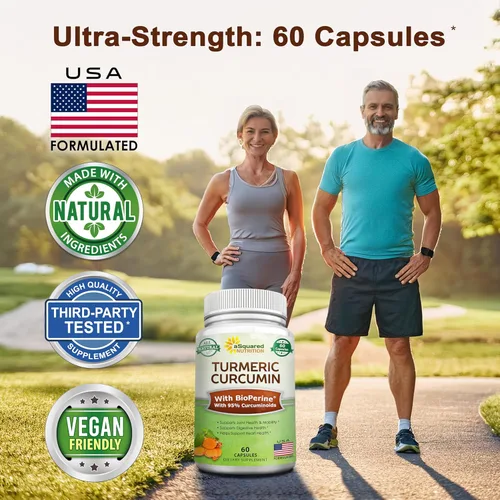 Miniatura 2 de aSquared Nutrition Curcumina de cúrcuma de 1300 mg con suplemento de extracto de pimienta negra BioPerine - 60 cápsulas - con 95% de curcuminoides