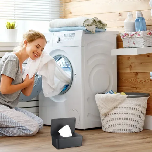 Miniatura 5 de Newtay Soporte de hojas para secadora con tapa con bisagras, dispensador de hojas de plástico para secadora, caja de almacenamiento, suavizante