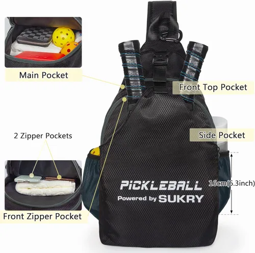 Miniatura 5 de SUKRY Mochila ligera para pickleball para hombres y mujeres con múltiples bolsillos, mochila cruzada para gimnasio y viaje, accesorios