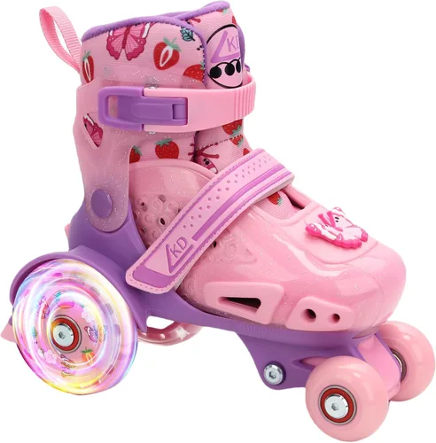 LKD Patines ajustables para niños y niñas, patines cuádruples para principiantes, deportes en interiores y exteriores para edades de 3-5, 5-8