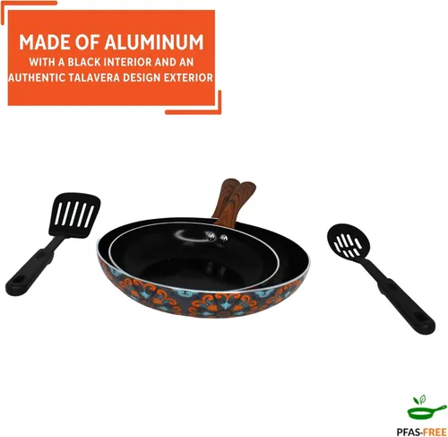 Miniatura 3 de IMUSA Juego de utensilios de cocina de cerámica antiadherente de 4 piezas de 8 pulgadas/10 pulgadas con asas suaves al tacto, aluminio, negro