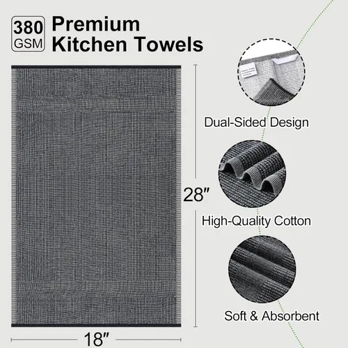 Miniatura 2 de Mordimy Paquete de 6 paños de cocina de alta calidad (18 x 28 pulgadas, negro), toalla de mano grande de algodón, paños planos y de rizo para secar