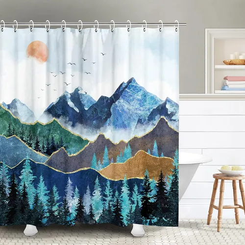 Miniatura 25 de RosieLily Cortina de ducha con diseño de lago de montaña, cielo nocturno estrellado, paisaje de luna y bosque para baño, 72 pulgadas de ancho x 72