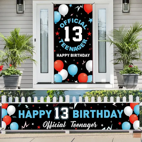 Miniatura 2 de Kit de decoración de pancarta de fondo de cumpleaños de 13 años, decoración de feliz cumpleaños número 13 para niños y niñas, suministros oficiales