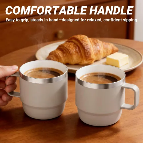 Miniatura 7 de Taza de café pequeña de 8 onzas con tapa deslizante magnética y asa, acero inoxidable 18/8 con forro de cerámica, doble pared aislada al vacío