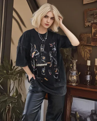 Miniatura 4 de Vamtac Mens Oversized Washed Doberman Graphic Tees Casual Summer Tops Streetwear Aesthetic T-Shirt Unisex