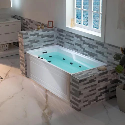 Miniatura 19 de WOODBRIDGE Tina de hidromasaje de 60" en nicho, acrílica, rectangular, con chorros calientes, en color blanco con drenaje izquierdo, desagüe