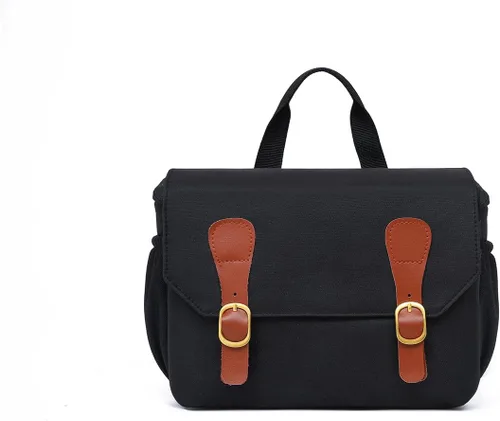 Bolsa para cámara, diseño de mochila casual, correa de hombro ajustable, color negro, Negro -, Vintage
