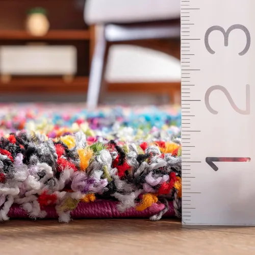 Miniatura 2 de nuLOOM Kindra Multicolor/Rojo, 7'10" Cuadrada, Círculos Bohemios, Suave y Acogedora, Alto Tráfico, Resistente a Manchas, Fácil de Limpiar, Alfombra