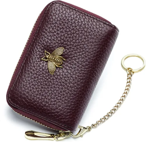 Miniatura 33 de imeetu Soporte para tarjetas de crédito RFID, cartera pequeña de cuero con cremallera para mujer