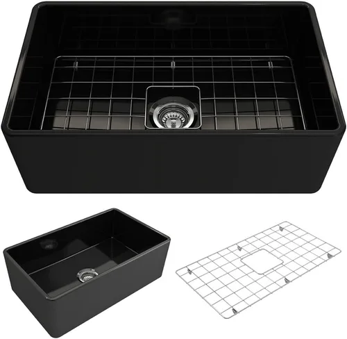 Miniatura 36 de BOCCHI Classico Farmhouse Fregadero de cocina de arcilla refractaria con frente de delantal de 20 pulgadas, un solo tazón con rejilla protectora