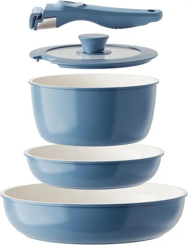 Redchef - Juego de utensilios de cocina de cerámica, ollas y sartenes antiadherentes con mango extraíble, juego de utensilios de cocina Rv, juego de