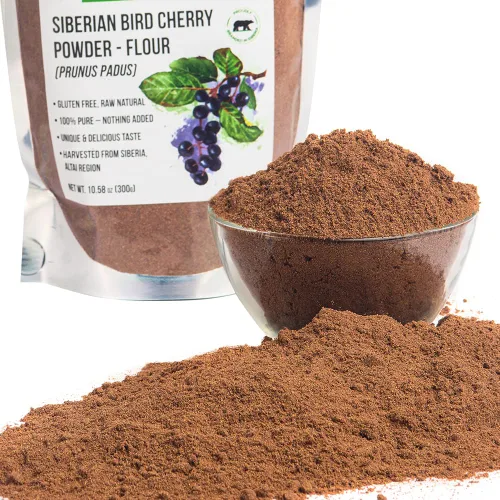Auténtica Cereza de Ave Siberiana en Polvo (Harina), Sin Gluten, Natural Cruda 300gr/10.58oz Altai Región Salvaje Cosechado