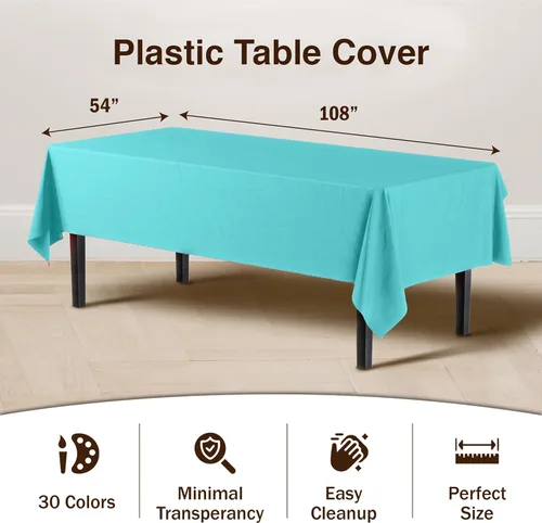 Miniatura 3 de Party Solids Paquete de 4 manteles de plástico color azul aguamarina, 54 x 108 pulgadas, mantel desechable para fiestas y pícnics