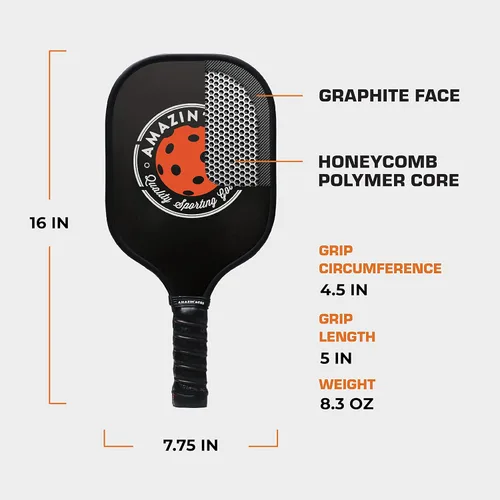 Miniatura 2 de Amazin' Aces Juego de paletas de pickleball de grafito, individuales, 2 o 4 palas, núcleo de polímero de panal con cómodo agarre acolchado, Negro