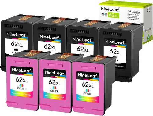 NineLeaf Paquete de 7 cartuchos de tinta remanufacturados 62XL de alto rendimiento C2P05AN C2P07AN compatibles para HP Envy 5640 5642 5643 5644 5646