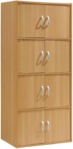 Hodedah Estantería de 4 estantes y 8 puertas, haya