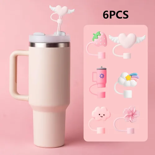 Miniatura 3 de BULKITEM 6 tapas con pajita rosa para vaso Stanley Cup 40 de 30 onzas, tapa de pajita reutilizable de 10 mm, accesorios bonitos para la parte Corte