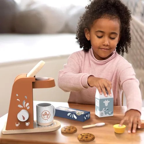 Miniatura 2 de SPEEDY MONKEY Juego de Máquina de Café de Madera para Niños – Certificado FSC Juego de Simulación de Cafetera Espresso, Conjunto de Café de Juego