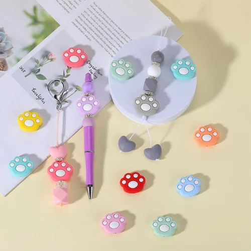 Miniatura 4 de 22 cuentas de silicona de animales y cuentas focales para bolígrafos, manualidades, bolígrafo con cuentas, correas para teléfono (huellas de patas)