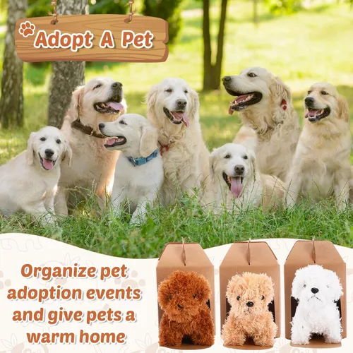 Miniatura 3 de Juego de 20 Mini Juguetes de Peluche Animales de Peluche Perros con Sombreros de Cumpleaños Cajas de Papel Kraft Cachorros de Peluche Pequeños