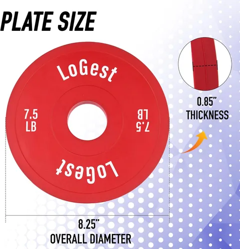 Miniatura 2 de Logest Par de platos olímpicos, juego de 2 discos de pesas para barras olímpicas, perfectos para placas de entrenamiento de fuerza, aumento de Rojo