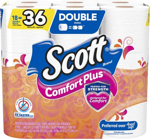 Miniatura 17 de Scott ComfortPlus - Papel higiénico con tubo perfumado suave a lavanda, 12 mega rollos, 310 hojas por rollo, apto para fosas sépticas, papel