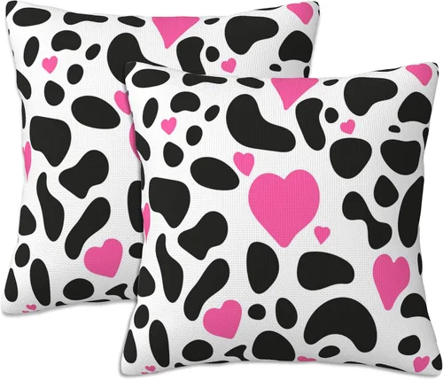 Juego de 2 fundas de almohada con diseño de punto dálmata con corazón rosa de 18 x 18 pulgadas, fundas decorativas para dormitorio, sala de estar,
