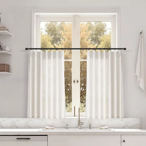 Miniatura 119 de Juego de 2 paneles de cortinas de ventana de cocina beige de 24 pulgadas de largo, con textura de lino, plisadas, filtrantes de luz, semi pequeñas