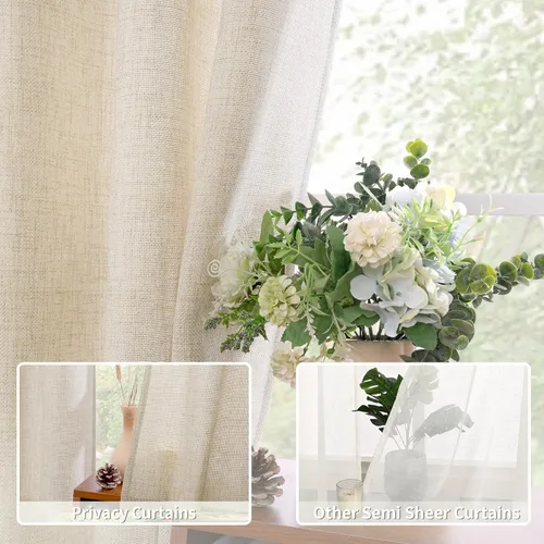 Miniatura 5 de BGment Cortinas de Lino Beige de 63 Pulgadas de Largo 2 Paneles - Tratamientos para Ventanas con Textura de Arpillera Filtrantes de Luz Cortinas