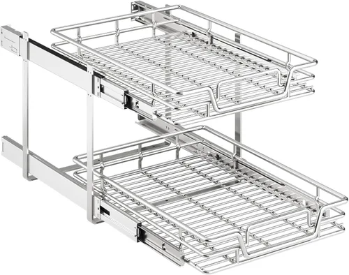Miniatura 9 de Organizador de armario de cocina extraíble de 2 niveles, organizador de estantes y cajones, cesta de almacenamiento de despensa deslizable